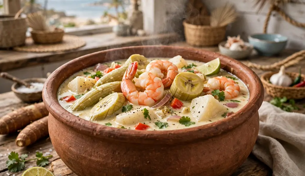 Tapado costeno, a coconut seafood stew from traditional Honduran food