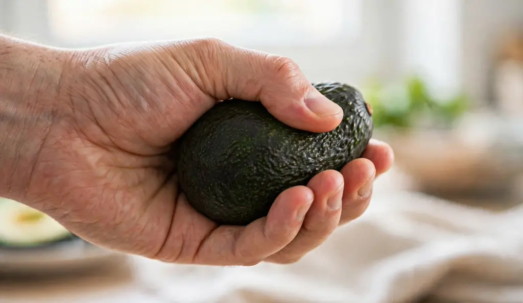Testing avocado ripeness with a gentle palm squeeze