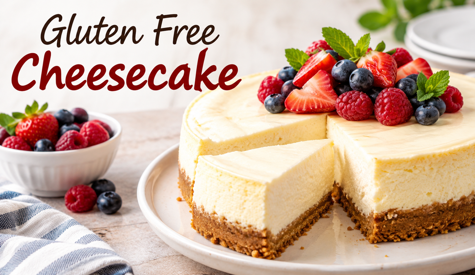 Gluten free cheesecake recipe: creamy baked cheesecake with golden gluten-free graham crust