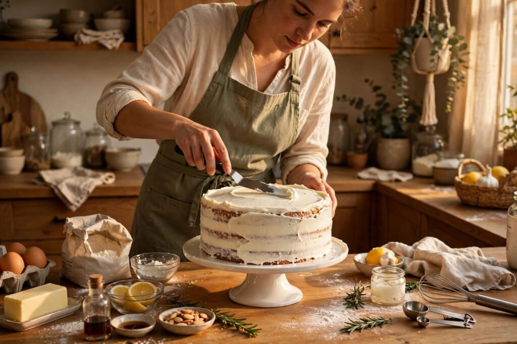 Frosting a homemade gluten free layer cake