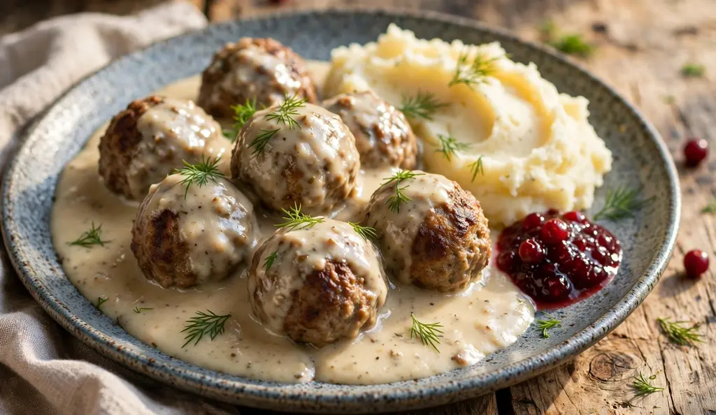 Swedish meatballs with cream gravy and lingonberry jam