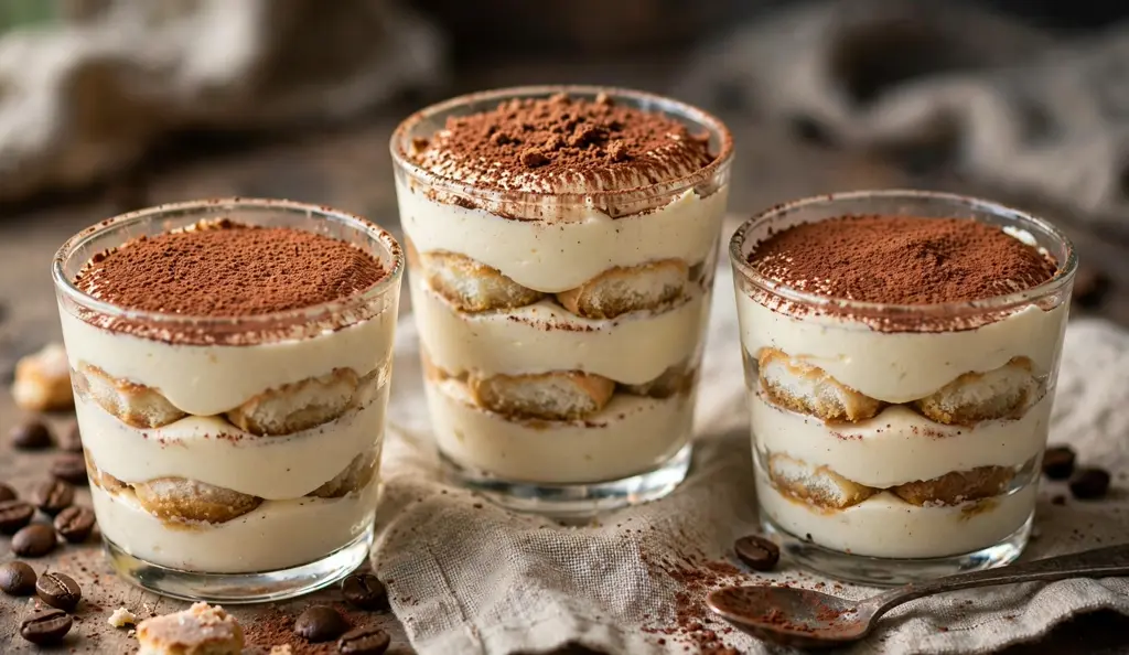 mascarpone cream dessert cups Dessert cups layered with mascarpone cream and cocoa dusting
