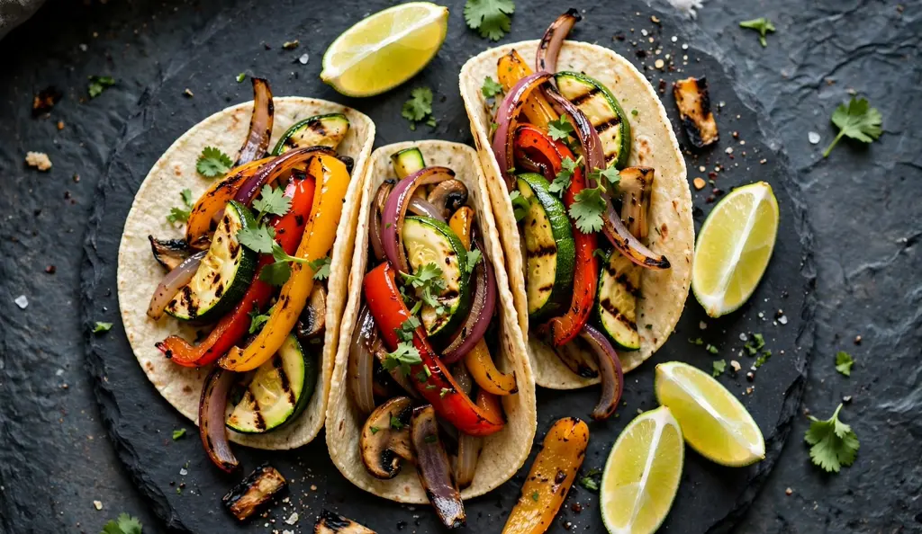 Corn tortilla tacos with grilled vegetables and lime, safe when the corn tortillas are gluten free.
